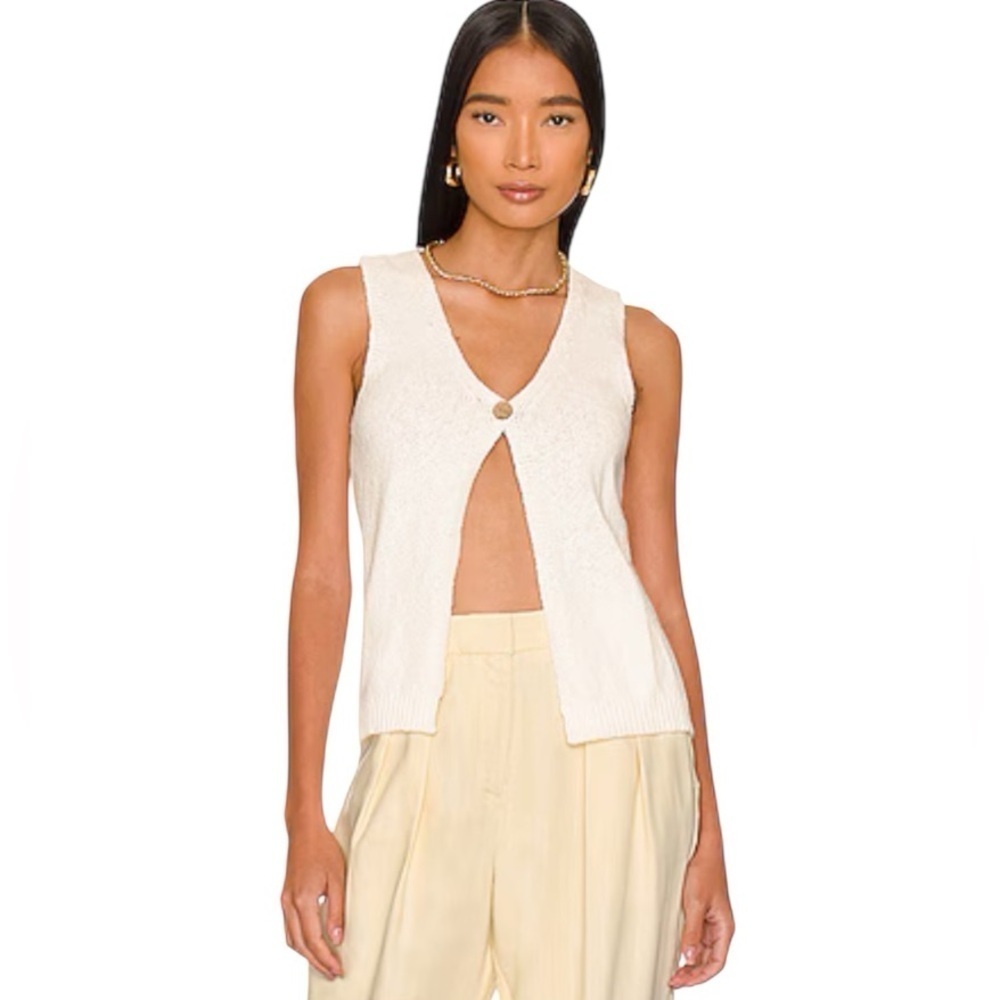 New L’Academie Ochola Cream Cotton Knit Cut Away Vest Small Beach Coconut Girl